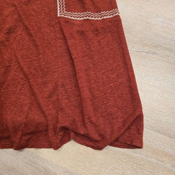Garnett Hill Midi Shift Dress Women's Medium Burgundy 100% Organic Linen Embroid - Picture 3 of 8